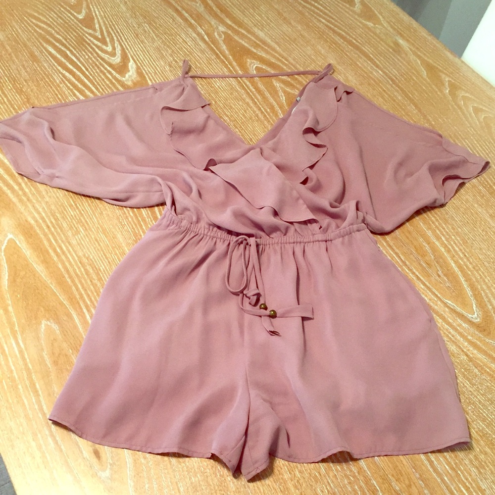 Lavender Ruffle Romper with Peek-a-boo Sleeve